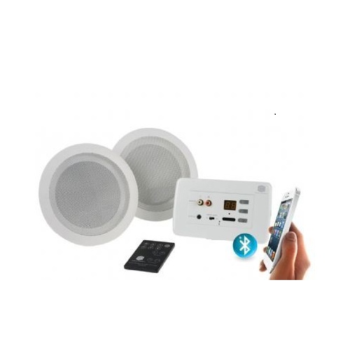 Bluetooth Home Audio Amplifier System & Pair 6.5” Flush Mount in-Wall in-Ceiling 2-Way Home Speaker System White 